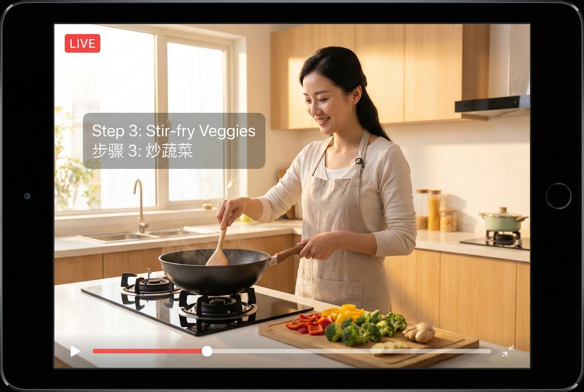 蘑菇视频美食烹饪场景 - 厨房里学习视频教程